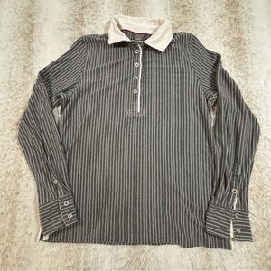 Ariat Gray Pinstripe Equestrian Polo Henley Shirt Long Sleeve L